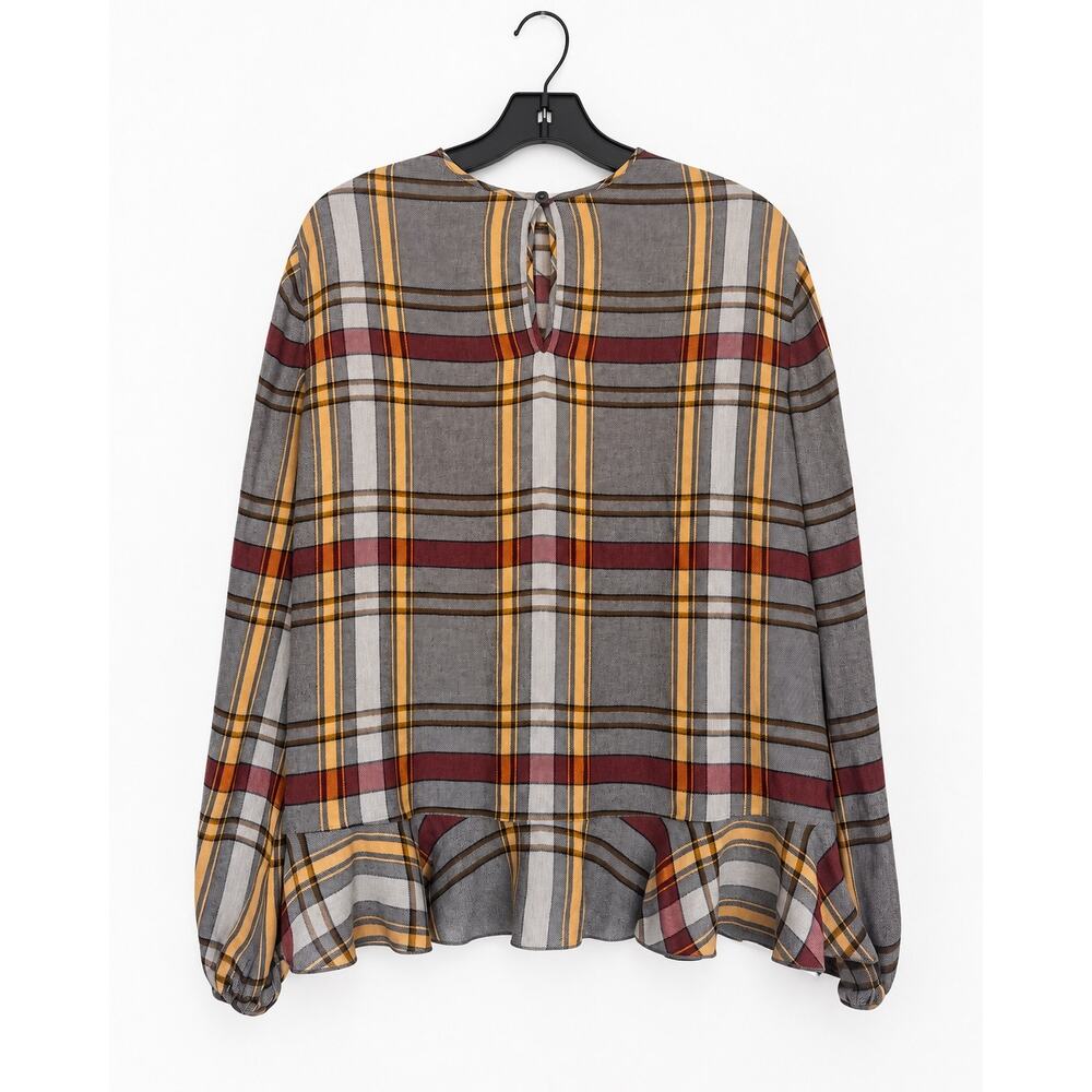 Longchamp Paris Plaid Wool Viscose Ruffle Hem Blouse Size 42 US 10 NWT - Picture 11 of 11